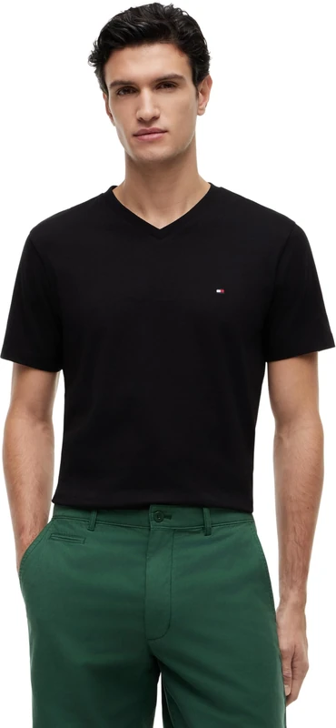 Tommy Hilfiger Men’s Short Sleeve V-Neck Essential T-Shirt, Black (Black), L