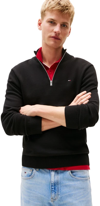 Tommy Jeans Mens TJM SLM Light ¼ SWTR Ext Dm0dm21654 Half Zip Sweater, Black (Black), 4XL Plus UK