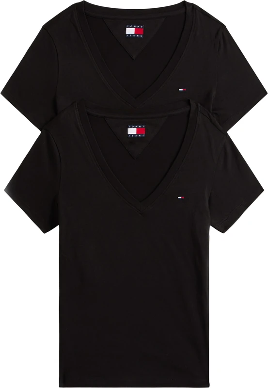 Tommy Jeans Womens Tjw 2pack V-Neck Tee Dw0dw21367 S/S T-Shirt, Multi (Black/Black), S UK