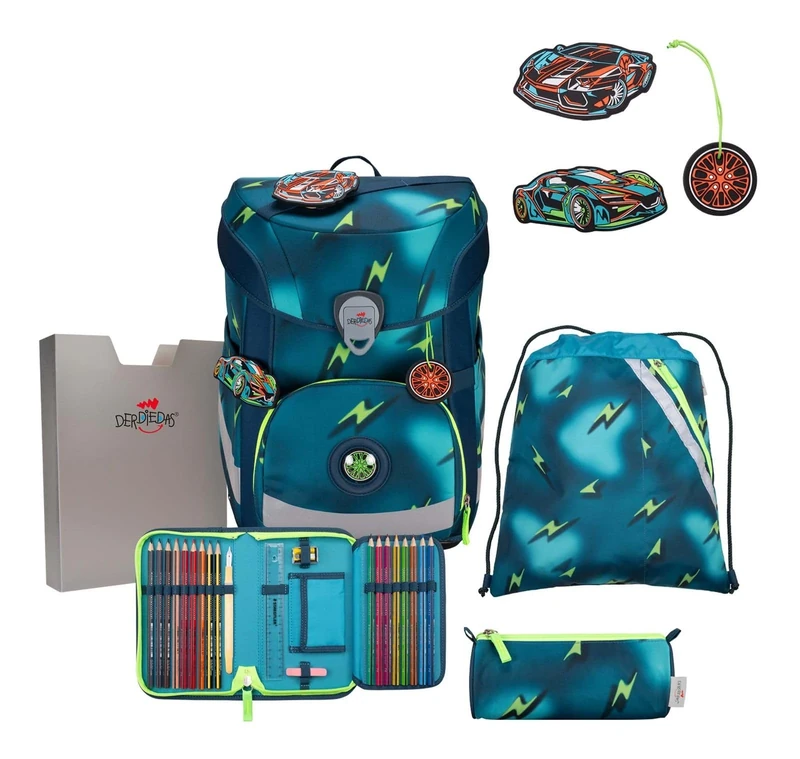 DerDieDas ErgoFlex Easy Magic Light School Bag Set of 5, Blue, ErgoFlex Easy Set