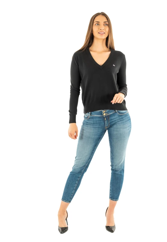 Tommy Jeans Women's Tjw Essential Vneck Sweater Ext Dw0Dw19888 Pullover, Black (Black), XL