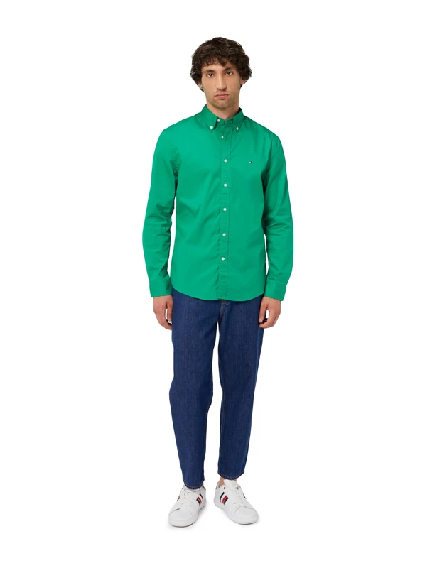 Tommy Hilfiger Men’s Flex Poplin Solid Regular Fit Shirt, Green (Olympic Green), M