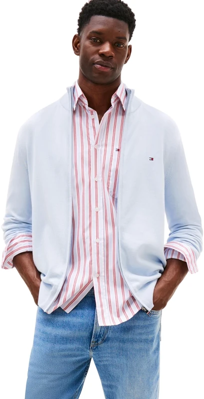 Tommy Hilfiger Men’s Essential Cotton Stand Collar Jumper with Zip, Blue (Breezy Blue), XXL