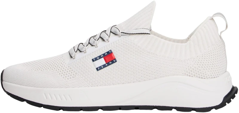 Tommy Jeans Men’s Knitted Low Top Runner Trainers, White (Ecru), 6.5