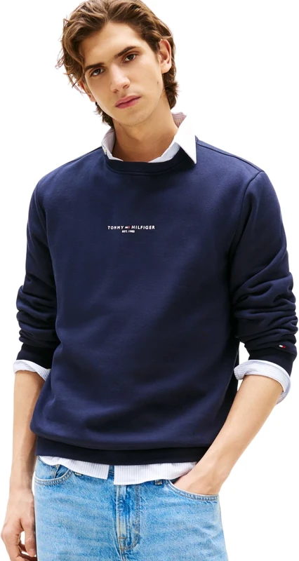 Tommy Hilfiger Men’s Logo Crew Neck Sweatshirt, Blue (Desert Sky), XL