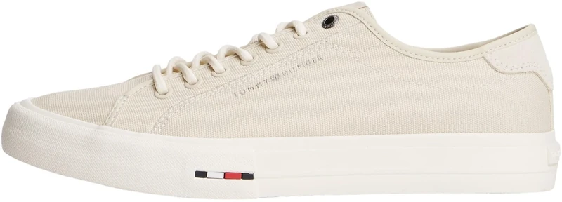 Tommy Hilfiger Men’s Street Canvas Vulcanised Trainers with Logo, Off-White (Newsprint), 6.5