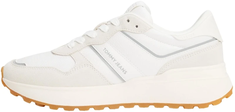 Tommy Jeans Women’s Cleated Suede Runner Trainers, White (Ecru), 6