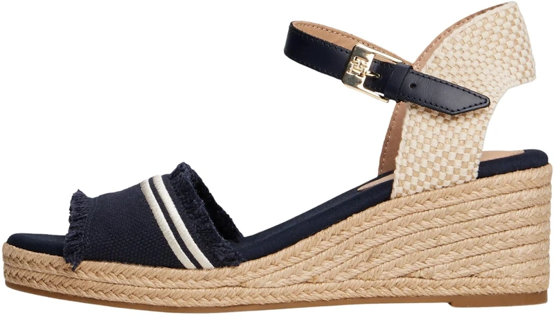 Tommy Hilfiger Women’s Fringe Canvas Espadrilles with Wedge Heel, Blue (Space Blue), 7.5