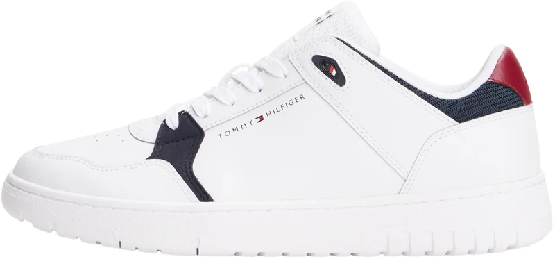 Tommy Hilfiger Men’s Leather Basketball Trainers, White (White), 6.5