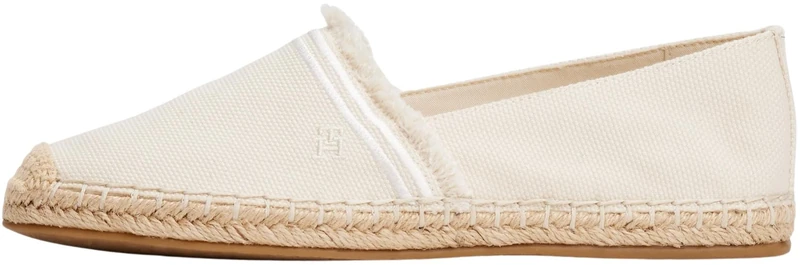 Tommy Hilfiger Women’s Fringe Canvas Closed Toe Espadrilles with Logo, Off-White (Muslin), 3.5