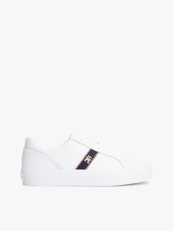 Tommy Hilfiger Women’s Vulcanised Trainers with Logo Emblem, White (White), 7