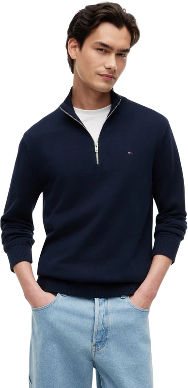 Tommy Jeans Mens TJM SLM Light ¼ SWTR Ext Dm0dm21654 Half Zip Sweater, Blue (Dark Night Navy), S UK