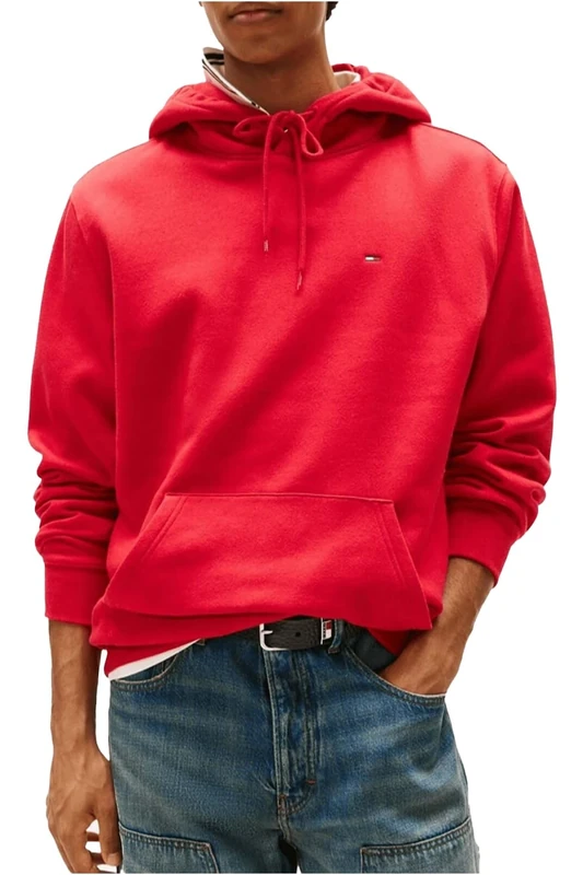 TOMMY JEANS Men’s Regular Fit Flag Fleece Hoodie, Red (Sapphire Red), XXL