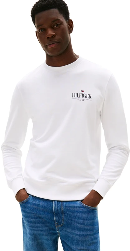 Tommy Hilfiger Men’s Regular Fit Stacked Sweatshirt, White (White), XXL