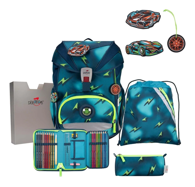 DerDieDas ErgoFlex Superlight Magic Light School Bag 5-Piece Set, Blue, ErgoFlex Superlight Set