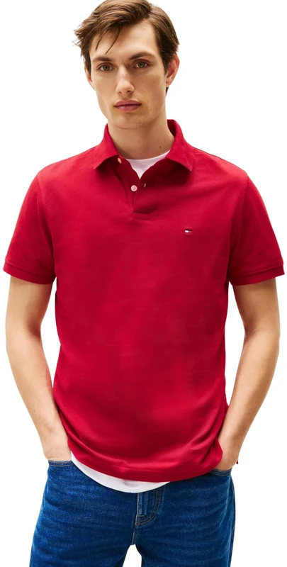 Tommy Hilfiger Men’s Short Sleeve 1985 Regular Fit Polo Shirt, Multicolor (Medium Red), S