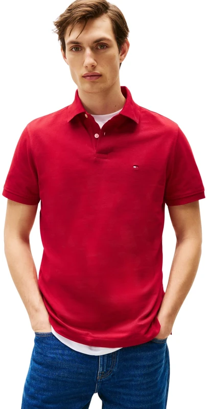 Tommy Hilfiger Men’s Short Sleeve 1985 Regular Fit Polo Shirt, Multicolor (Medium Red), XS