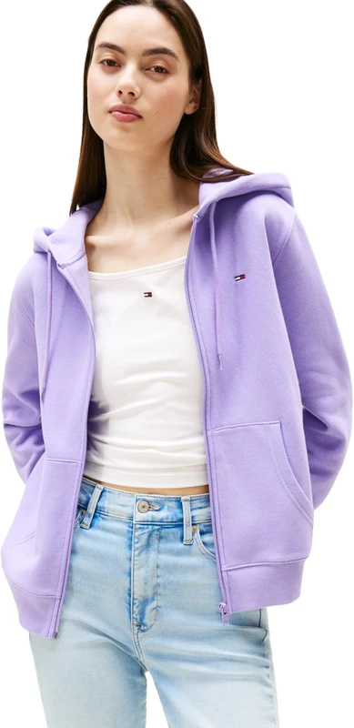 Tommy Jeans Womens Tjw Reg Flag Thru Dw0dw19729 Zip Through Hoodie, Purple (Ophelia Purple), XS UK