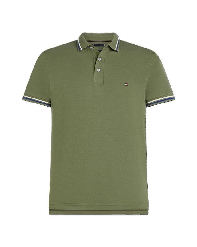 Tommy Hilfiger Men’s Short Sleeve Tipped Seasonal Slim Fit Polo Shirt, Green (Battle Green), M
