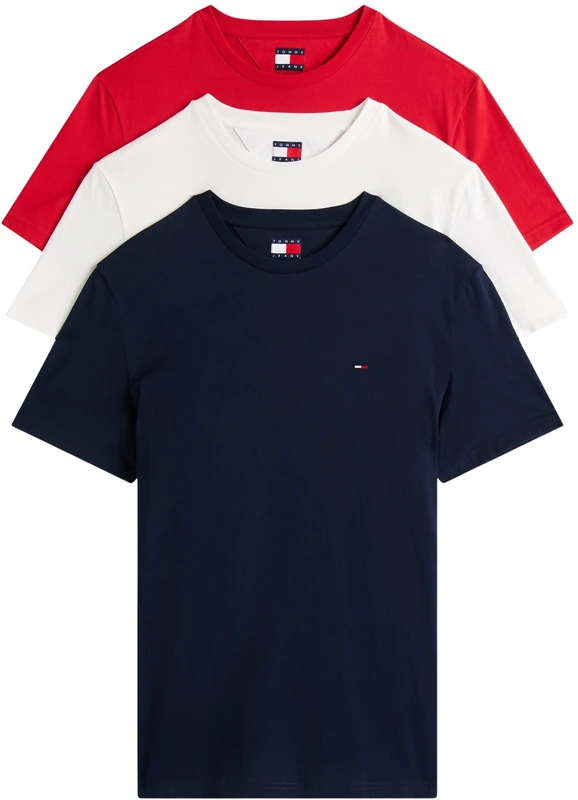 Tommy Jeans Mens TJM Xslim 3 Pack Tee Dm0dm21579 S/S T-Shirt, Multi (Ecru/Dark Night Navy/Sphre Red), L UK