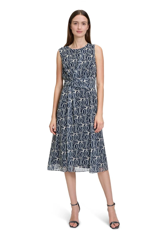 Betty & Co Damen Sleeveless Chiffon Dress, Nature/Dark Blue, 20
