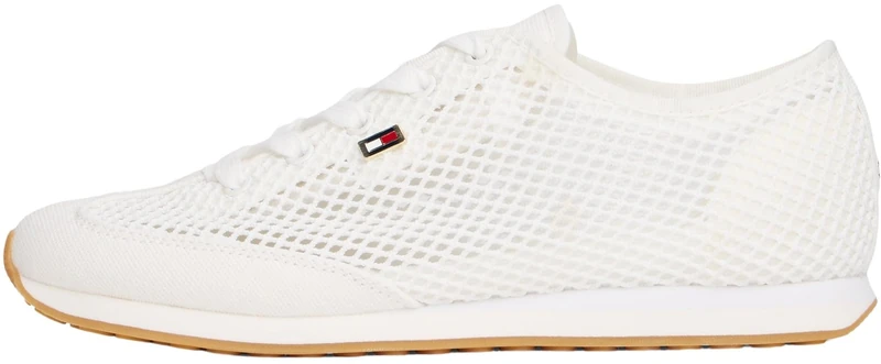 Tommy Hilfiger Women’s Mesh Low Profile Runner Trainers, White (Ecru), 4