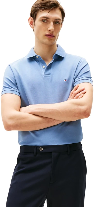 Tommy Hilfiger Men’s Short Sleeve 1985 Regular Fit Polo Shirt, Blue (Brisk Blue), XS