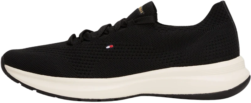 Tommy Hilfiger Women’s Knit Low Top Runner Trainers, Black (Black), 5