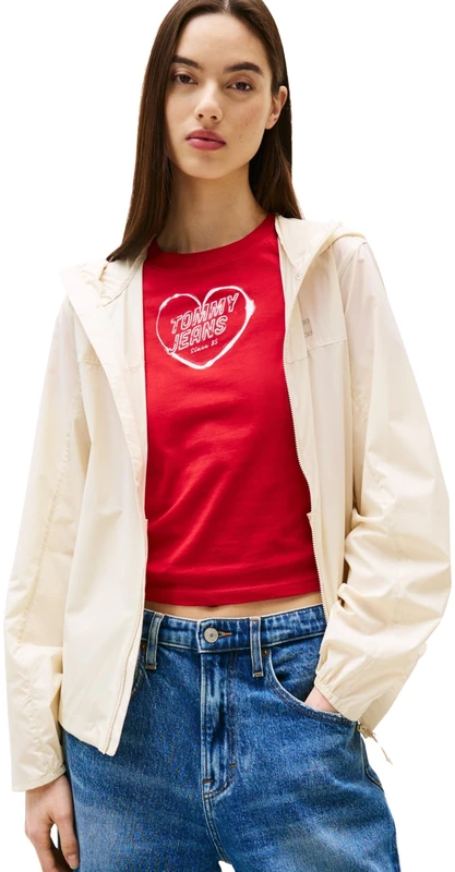 Tommy Jeans Women’s Outdoor Shell Windbreaker with Hood, Beige (Desert Sand Dune), XXS