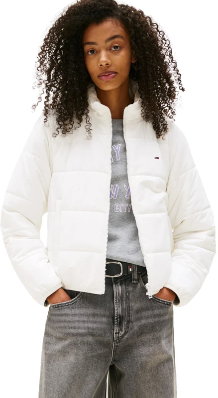 Tommy Jeans Women’s Puffer Jacket with Stand Collar, White (Ecru), XXL