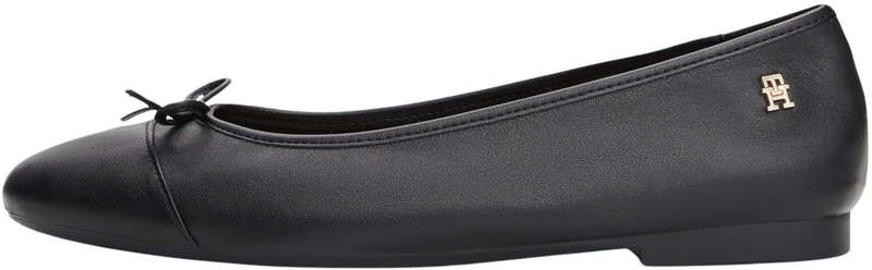 Tommy Hilfiger Women’s Toe Cap Leather Ballet Pumps, Black (Black), 6.5
