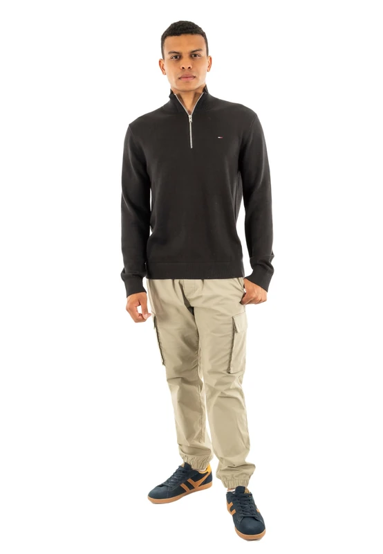 Tommy Jeans Mens TJM SLM Light ¼ SWTR Ext Dm0dm21654 Half Zip Sweater, Black (Black), XS UK