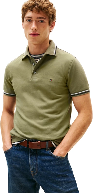Tommy Hilfiger Men’s Short Sleeve Tipped Seasonal Slim Fit Polo Shirt, Green (Battle Green), L