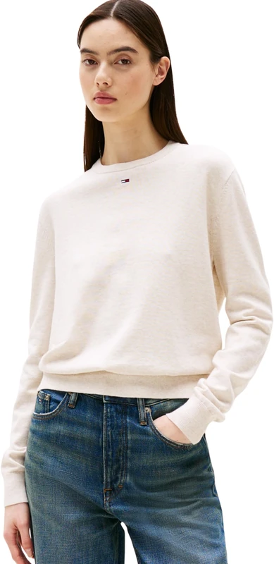 Tommy Jeans Women’s Essential Crew Cotton Jumper, Beige (Oatmeal HTR), XL - Image 1
