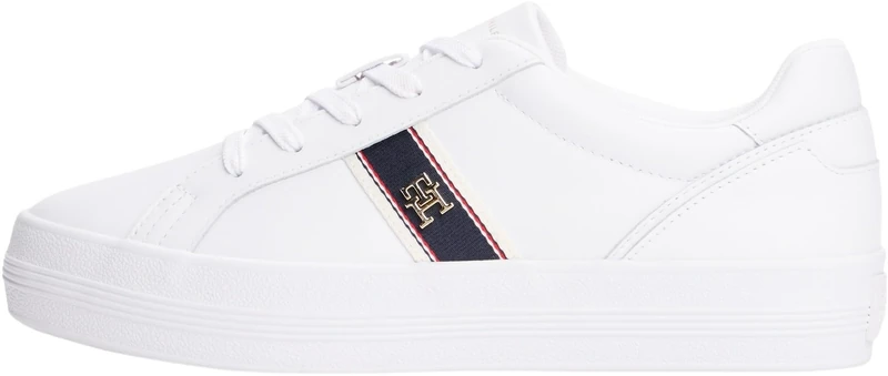Tommy Hilfiger Women’s Vulcanised Trainers with Logo Emblem, White (White), 6.5