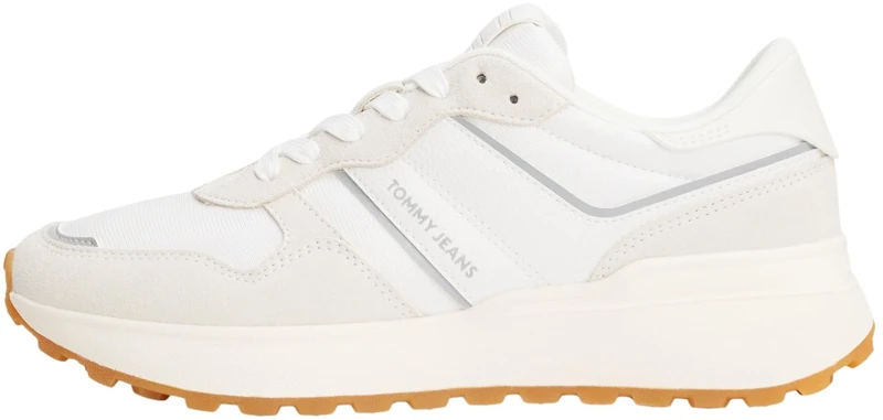 Tommy Jeans Women’s Cleated Suede Runner Trainers, White (Ecru), 7