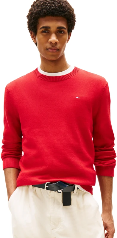 TOMMY JEANS Mens TJM Slim Essential Light Dm0dm18895 Pullover Sweater, Red (Sapphire Red), XS UK