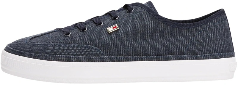 Tommy Hilfiger Women’s Washed Canvas Low Top Vulcanised Trainers, Blue (Space Blue), 7.5