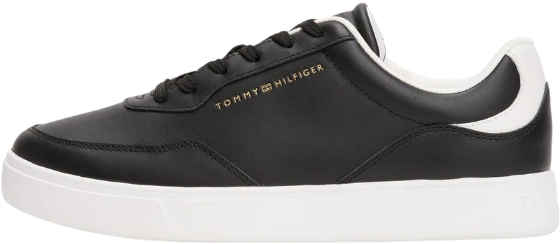 Tommy Hilfiger Women's Casual Leather Cupsole Trainers, Black (Black), 2.5