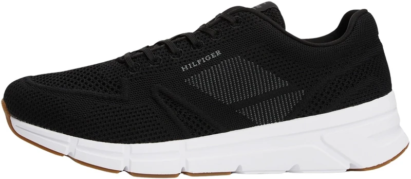 Tommy Hilfiger Men’s Modern Comfort Knit Runner Trainers with Logo, Black (Black), 8