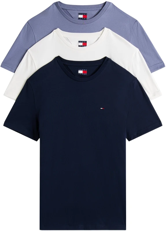 Tommy Jeans Mens TJM Xslim 3 Pack Tee Dm0dm21579 S/S T-Shirt, Multi (Ecru/Drk NGHT Nv/Blu Mmnt), XS UK