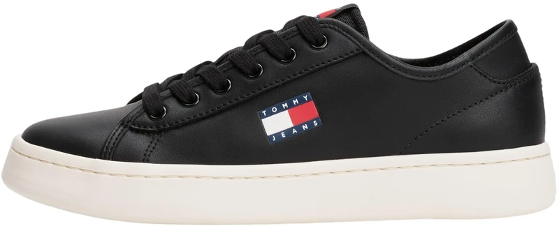 Tommy Jeans Women's Lightweight Leather Court Trainers, Black (Black), 6.5