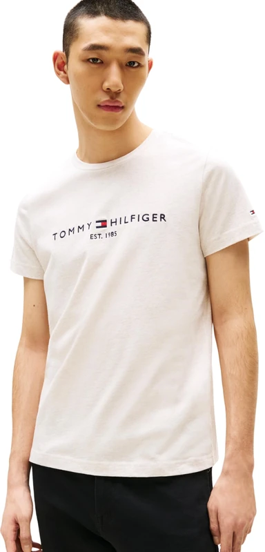 Tommy Hilfiger Men’s Short Sleeve Slim Fit T-Shirt, Beige (Heathered Oatmilk), XXL - Image 1