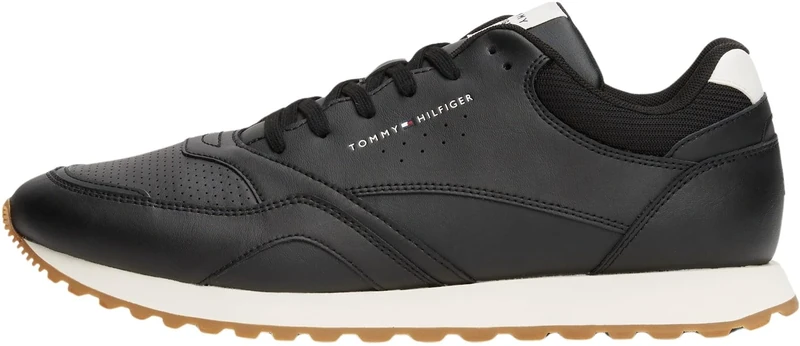 Tommy Hilfiger Men’s New EVA Leather Runner Trainers, Black (Black), 8