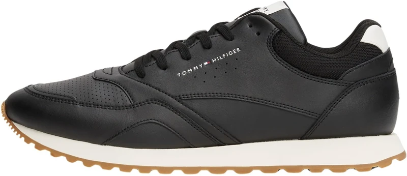Tommy Hilfiger Men’s New EVA Leather Runner Trainers, Black (Black), 10.5