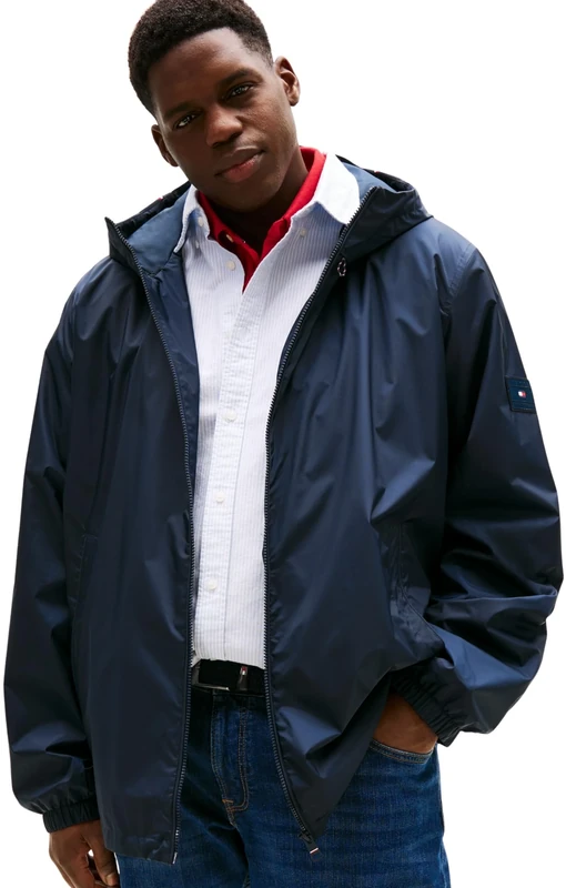 Tommy Hilfiger Men’s Sporty Hooded Windbreaker, Blue (Desert Sky), 4XL