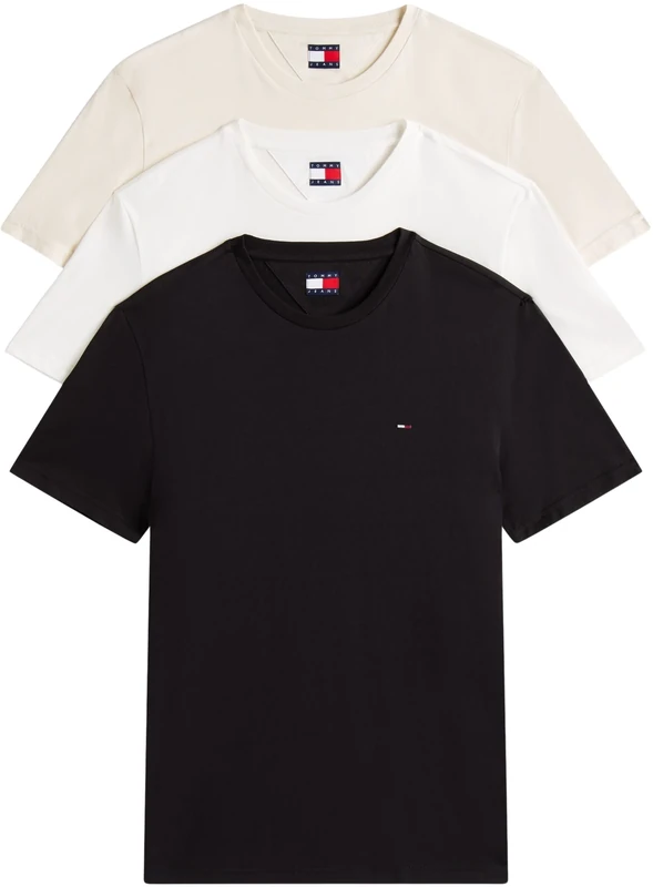 Tommy Jeans Mens TJM Xslim 3 Pack Tee Dm0dm21579 S/S T-Shirt, Multi (Ecru/Desert Sand Dune/Black), S UK
