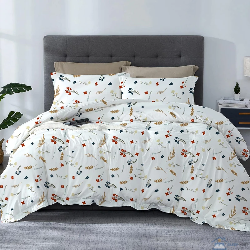 SLEEP-NEST Flower Print Duvet Cover Set Oversized Queen 92"x98" Inch 3 Piece 100% Cotton Floral Luxury Bedding Set with Zipper Closure Decorative with White Background, Breathable, Floral Bliss