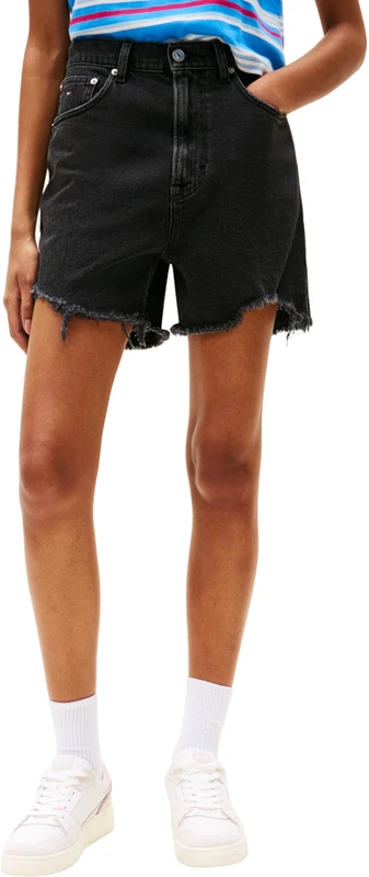 Tommy Jeans Women's High Waist Mom Denim Shorts, Black (Denim Washed Black Black), 29W