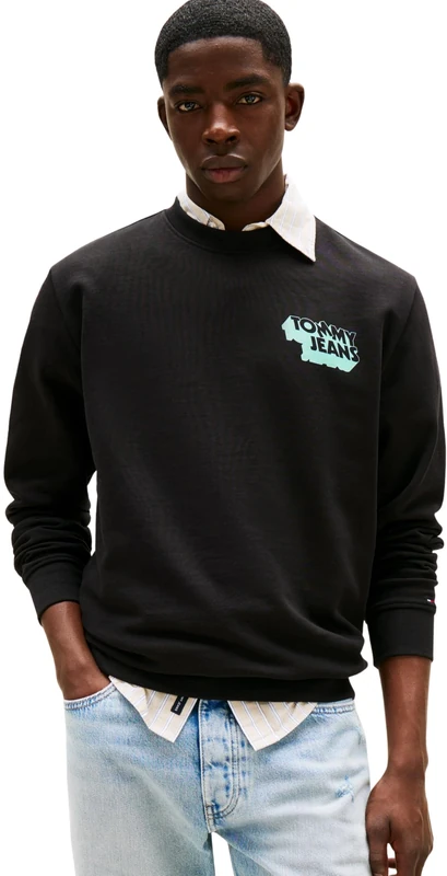 Tommy Jeans Mens Tjm Reg Stack Crew Ext Dm0dm21640 Pullover Sweatshirt, Black (Black), XXL UK - Image 1